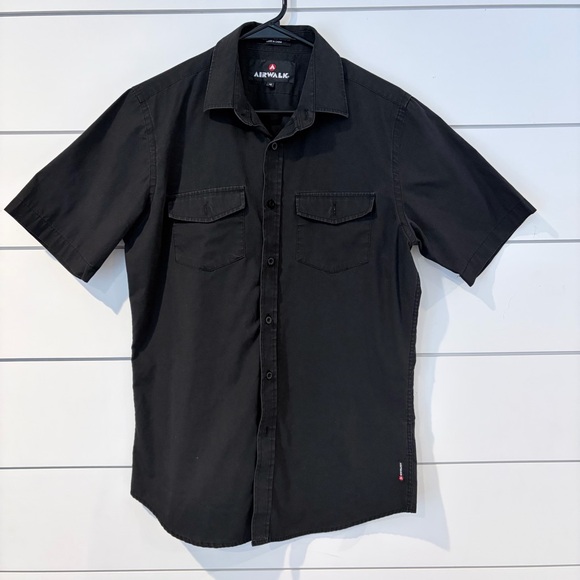 Airwalk Other - Airwalk Black Utility Button Up Shirt Mens M Skate Y2K Workwear Grunge